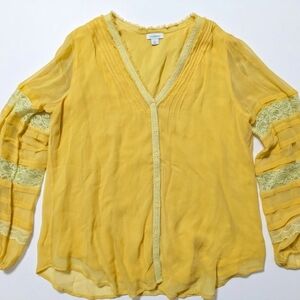 Sundance Cupro Lace Sleeve Blouse L Large Marigold Yellow Boho Romantic